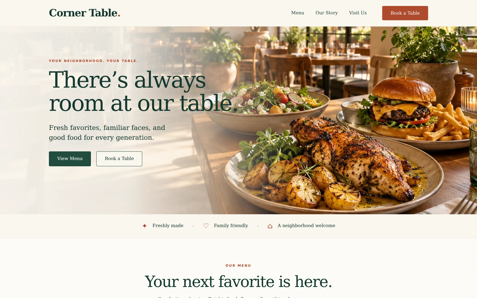 Corner Table landing page template preview