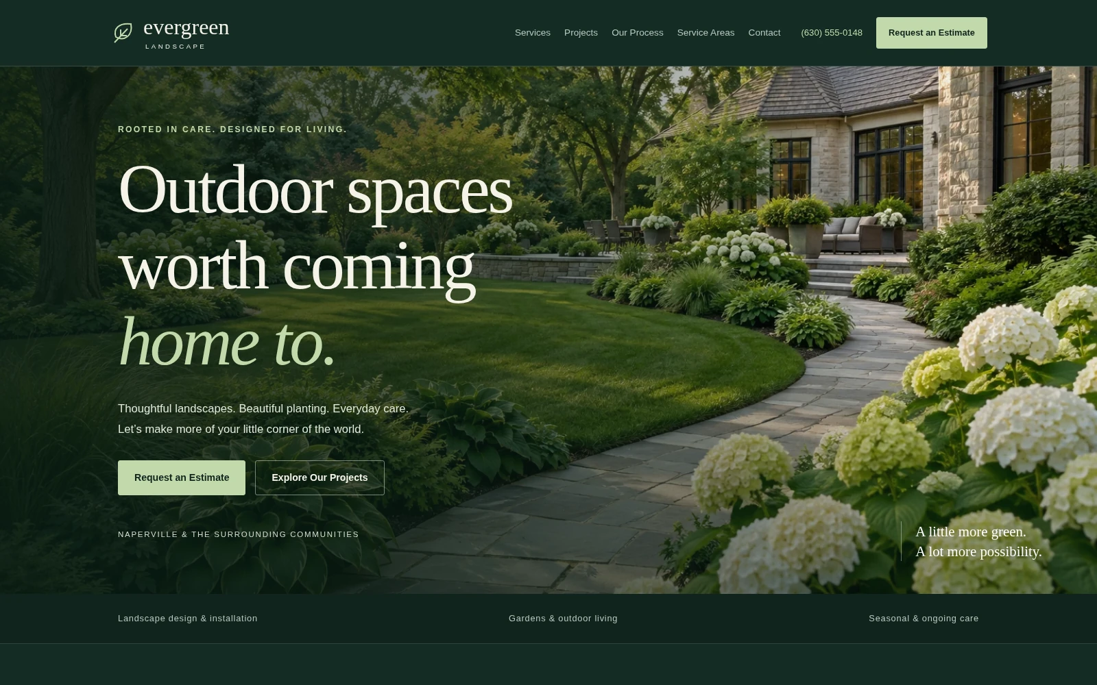 Evergreen Landscape landing page template preview