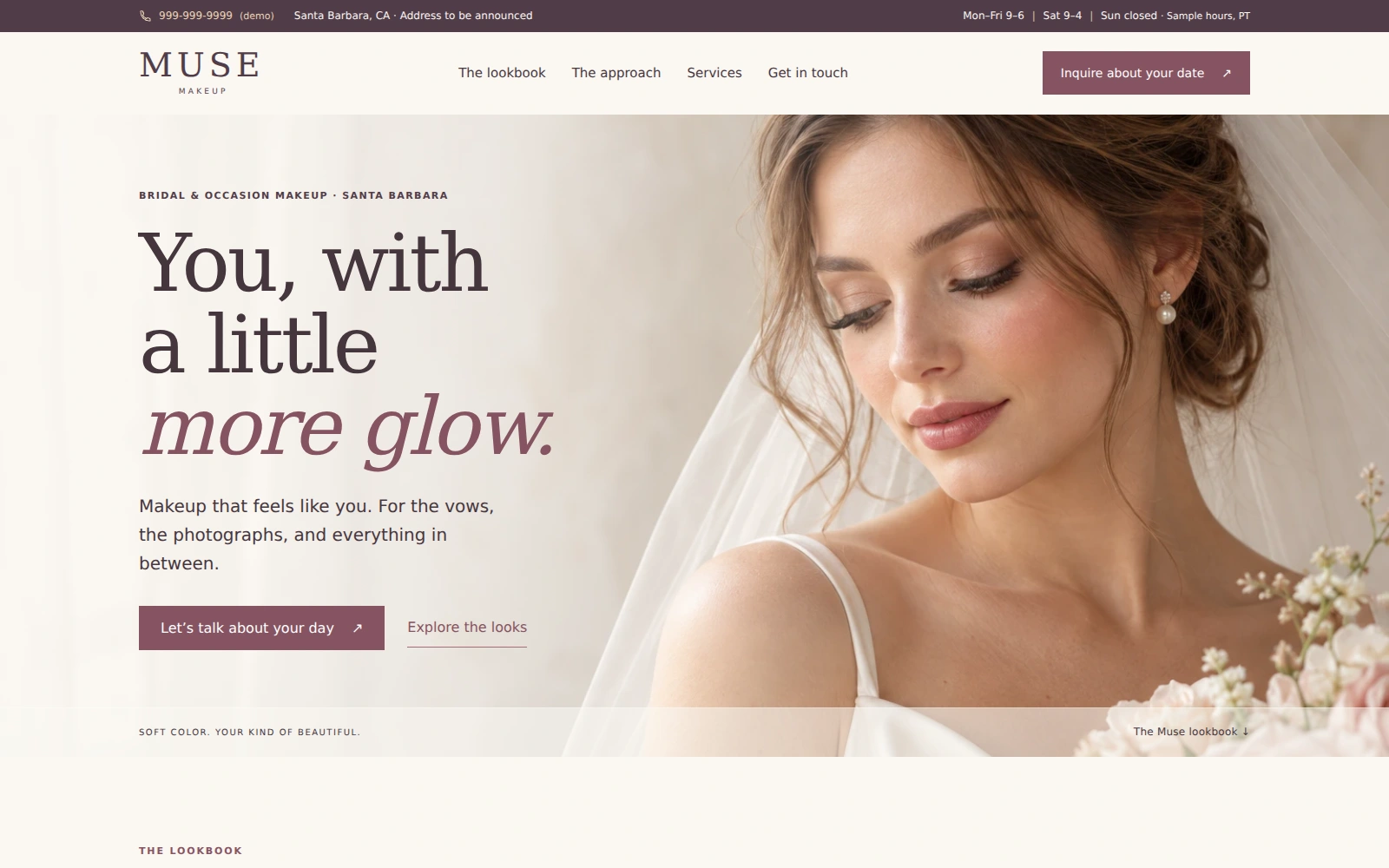 Muse Makeup landing page template preview
