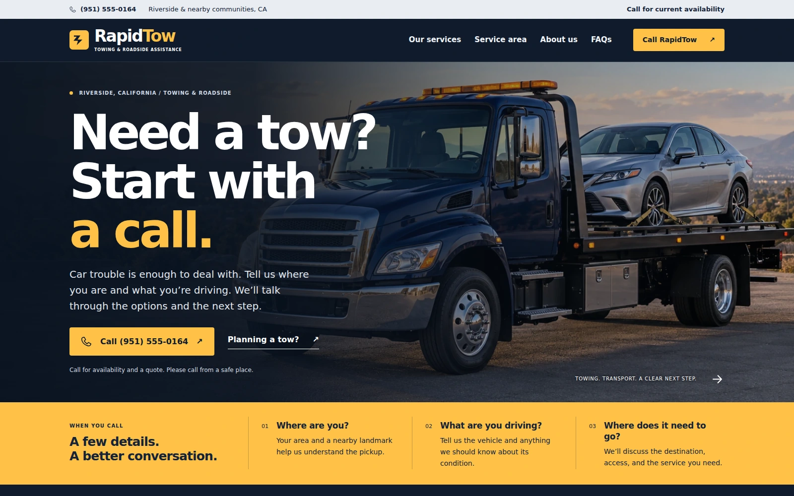 RapidTow landing page template preview