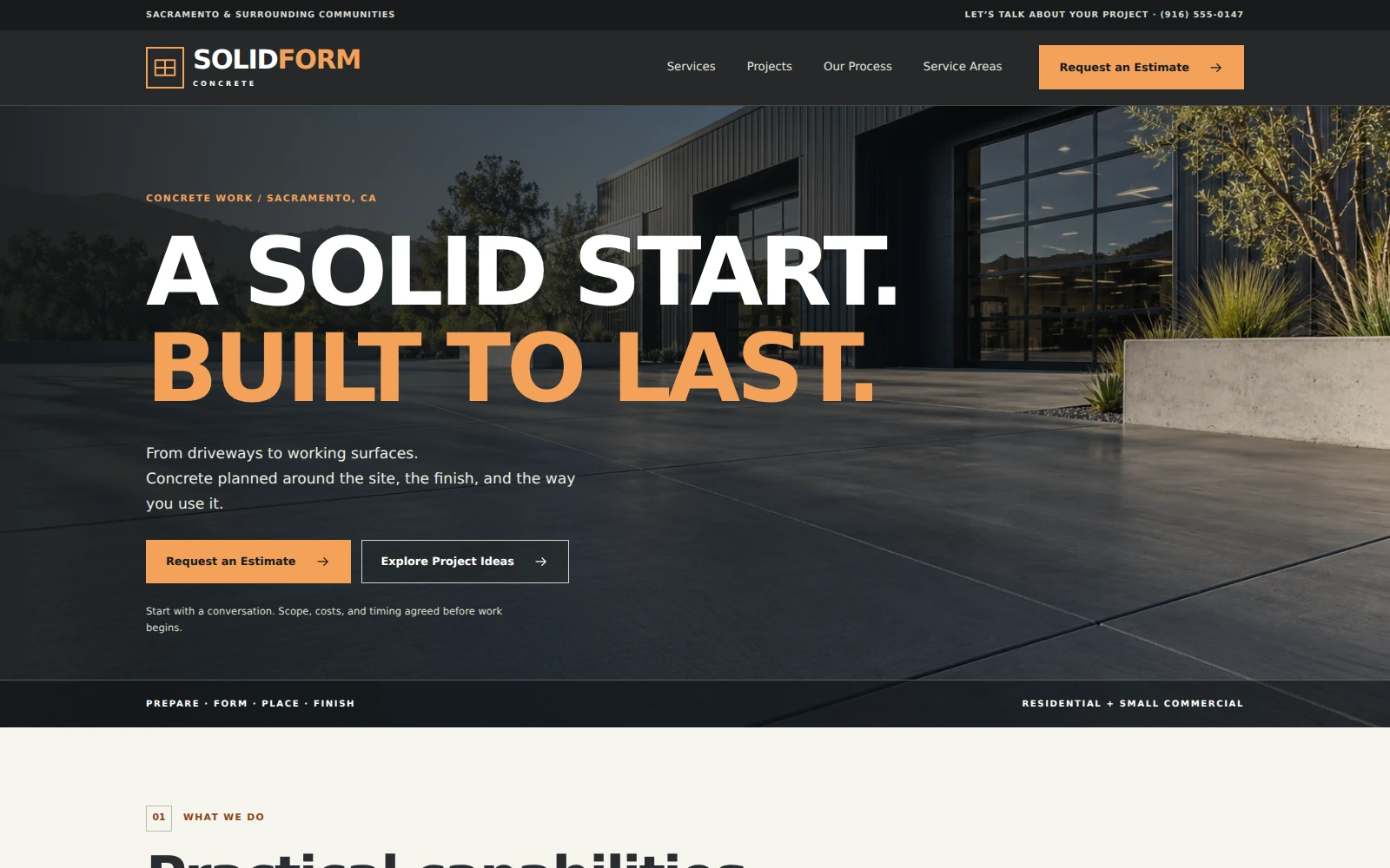 SolidForm Concrete landing page template preview