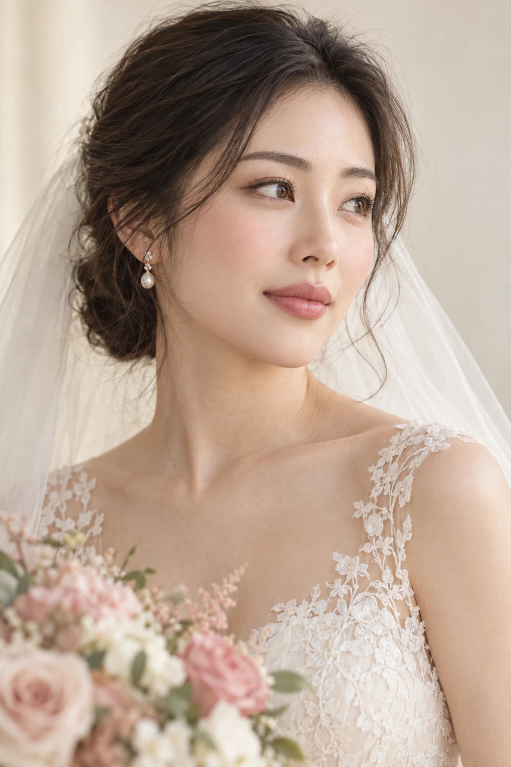 Bridal makeup inspiration with softly defined eyes and rose lips